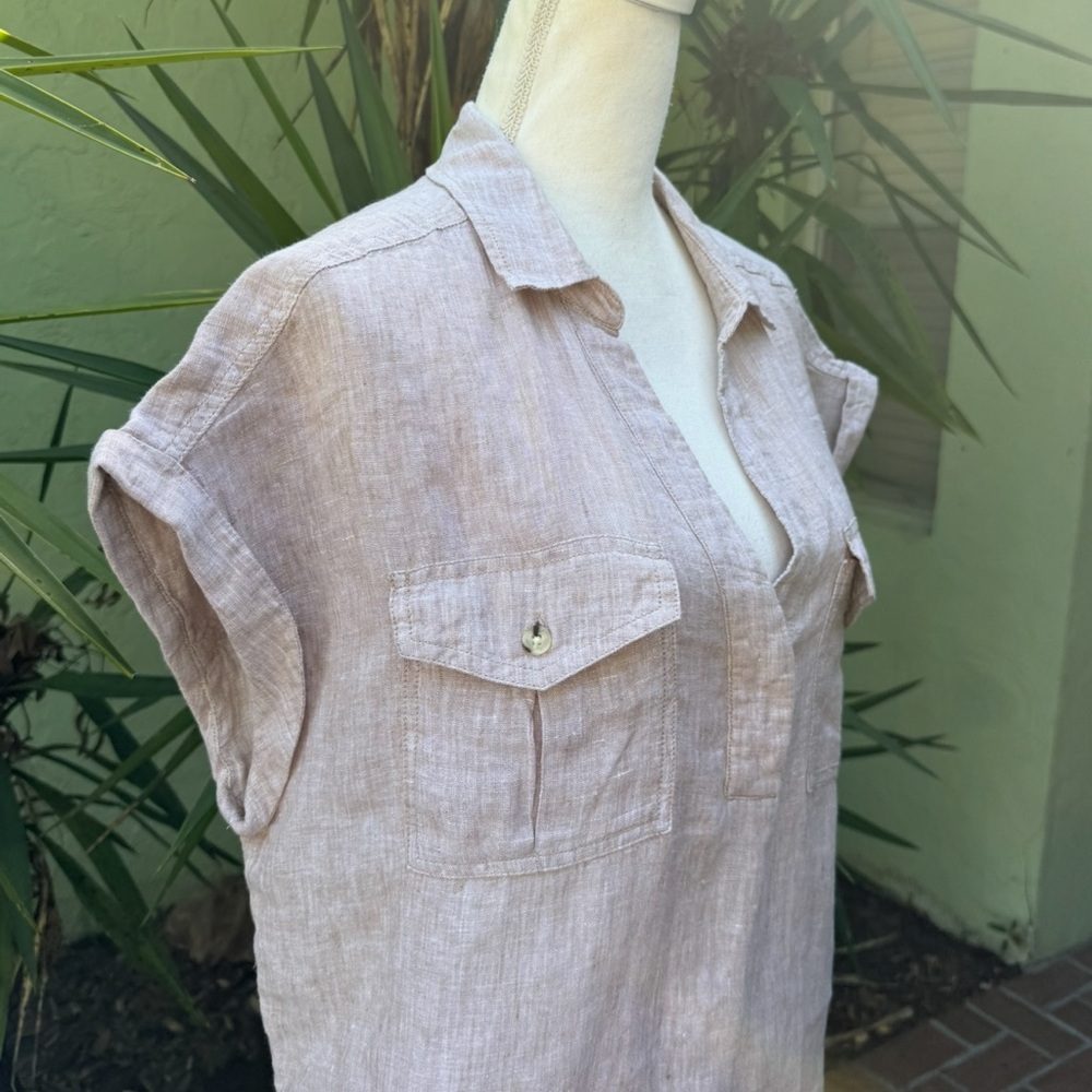 Beige Short Sleeve V neck Blouse